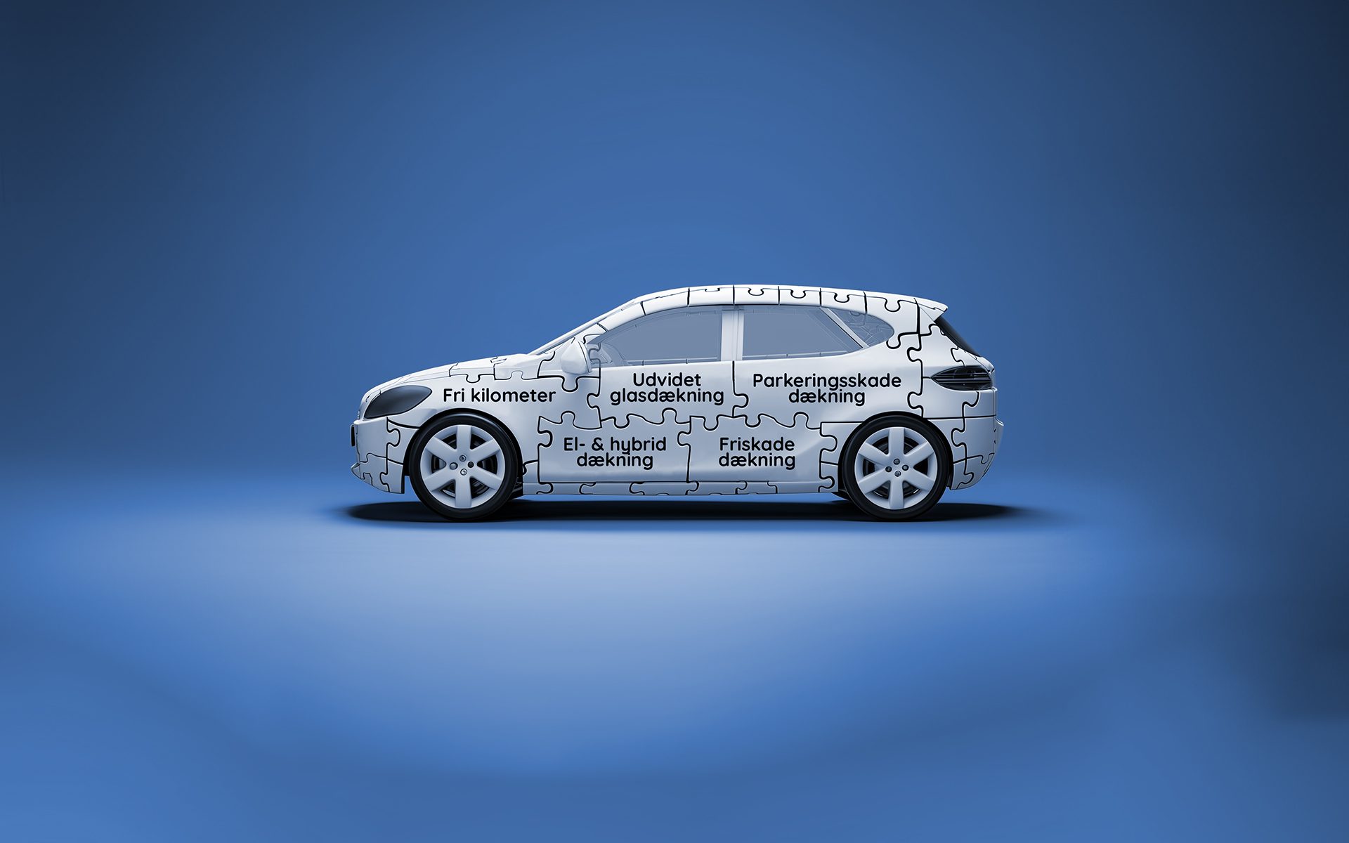 Hvid bil illustration viser puslespil af fordele
