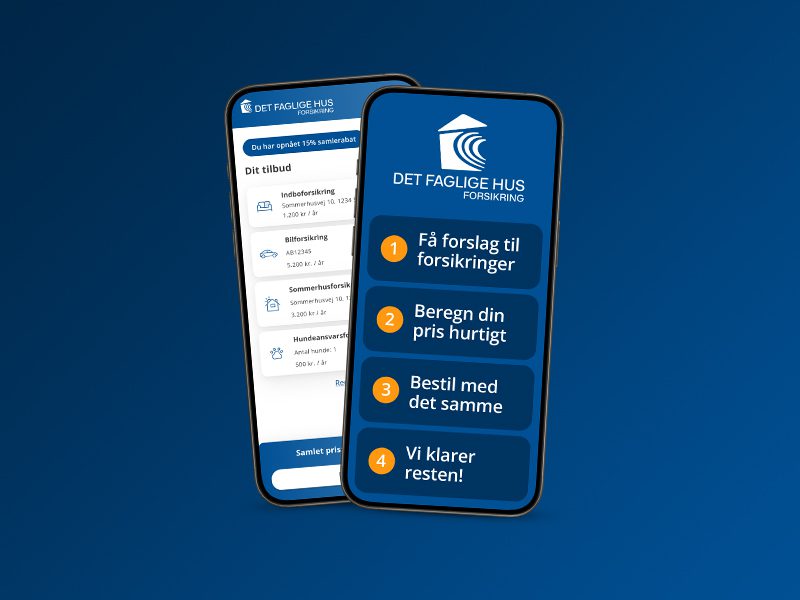 to telefoner med illustrationer af det faglige hus forsikringstjek